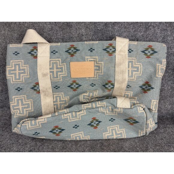 Pendleton Tote Bag Womens Blue Green Southwestern Aztec Geometric Canvas Tassel - Picture 1 of 7